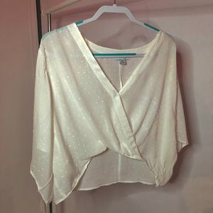 White Patterned Flowy Crossover Blouse